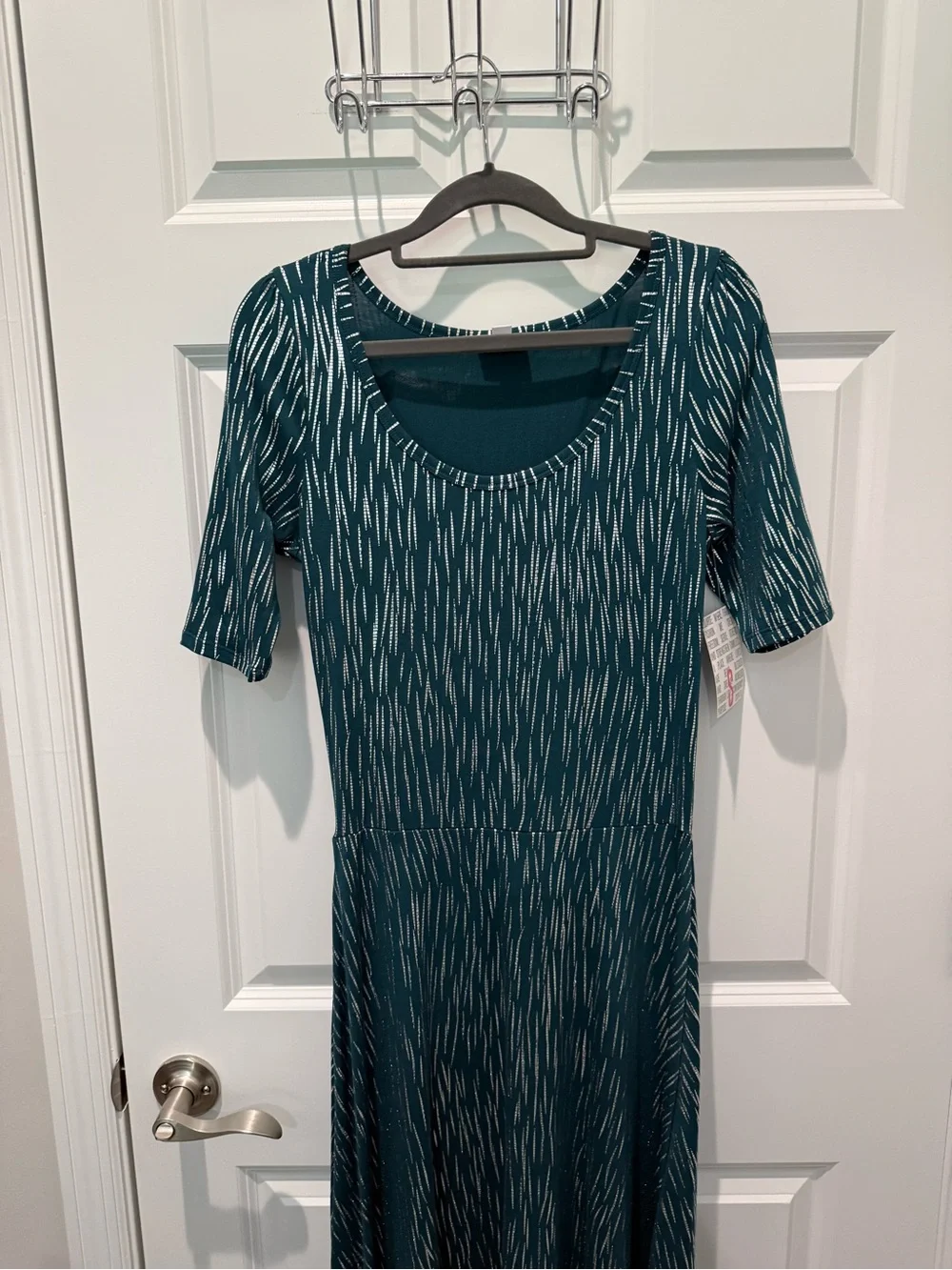 LuLaRoe Teal Maxi Dress with White Linear Print Small - Picture 2 of 6
